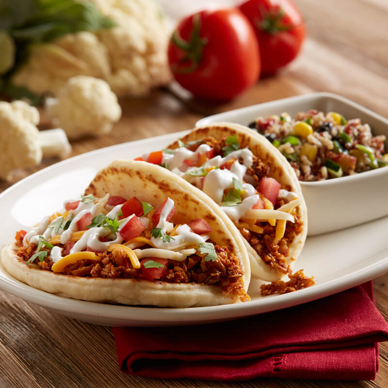 BJ's Brewhouse Enlightened Barbacoa Cauliflower Pita Tacos
