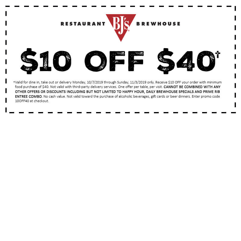 10 Off 40 Coupon Bjs Restaurants And Brewhouse